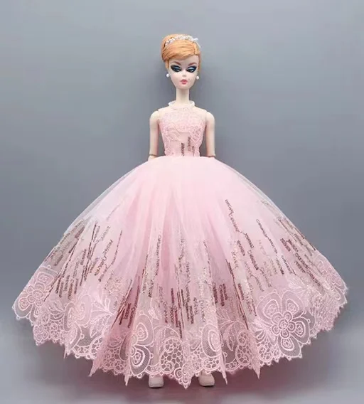 

30cm Pink Floral Lace Wedding Dress For Barbie Doll Clothes Princess Party Gown Frock Vestido Clothing 1/6 BJD Accessories Toys