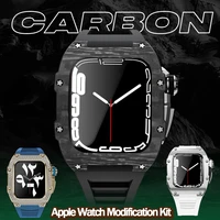 carbon fiber luxury case for apple watch band 45mm series 7 6 stainless steel for iwatch series 5 4 se 44mm diy modification kit