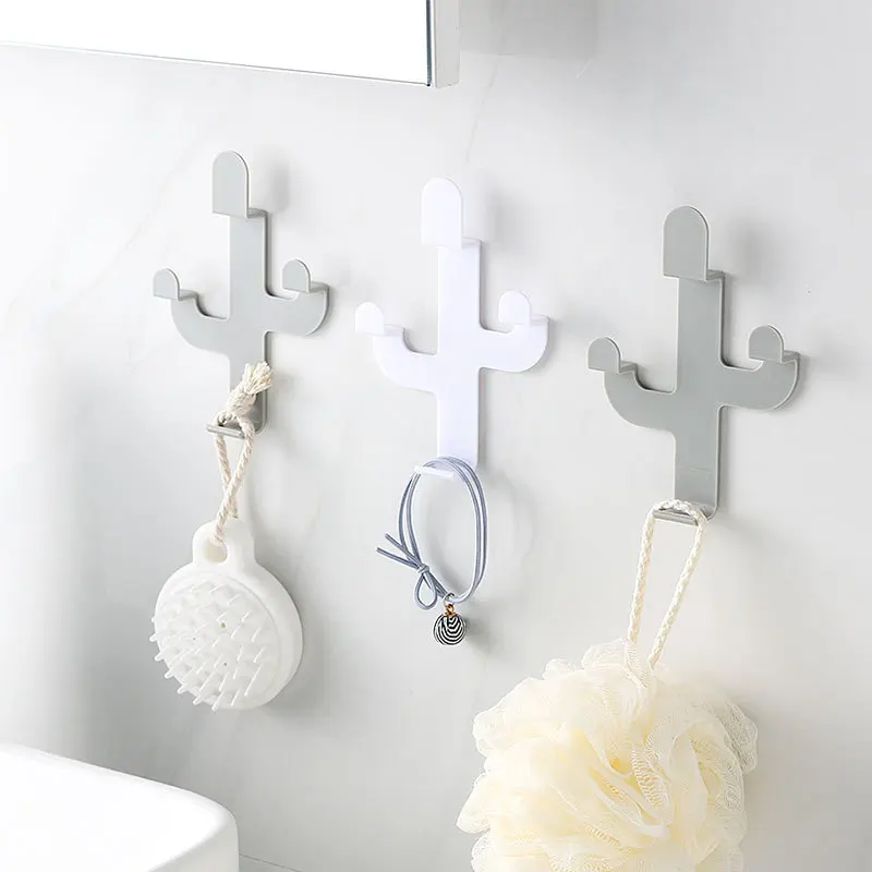 

1Pcs Wall Hanging Cactus-shaped Hook Multifunction Bathroom Kitchen Accessories Multi Purpose PP Self-adhesive Hook