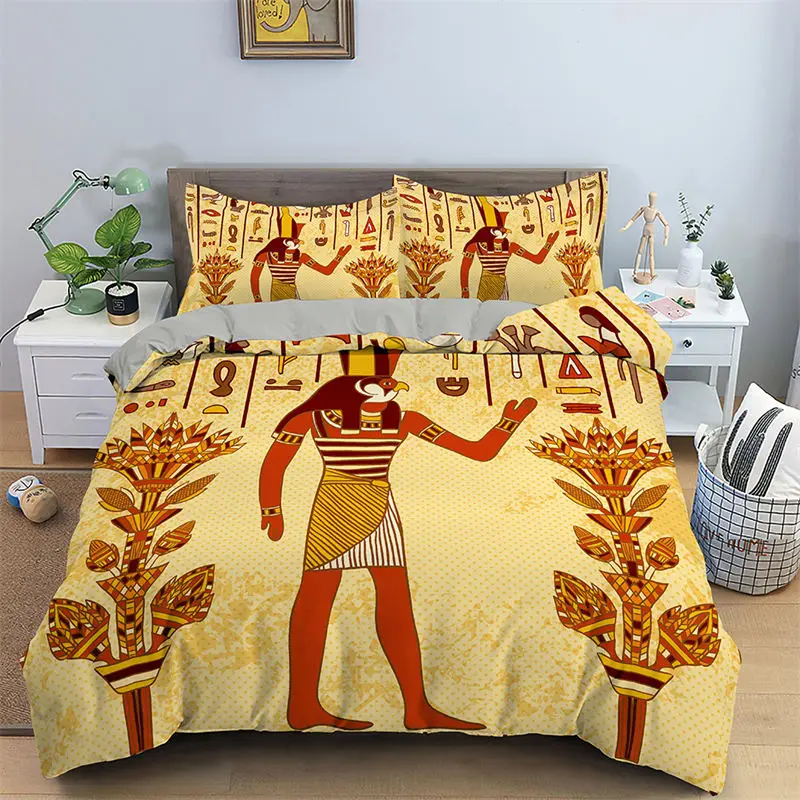 

Comforter Cover Exotic Tribal Pharaoh Bedding Set Ancient Egypt Duvet Cover Twin King Size Microfiber Mystery Symbol Arrow Print