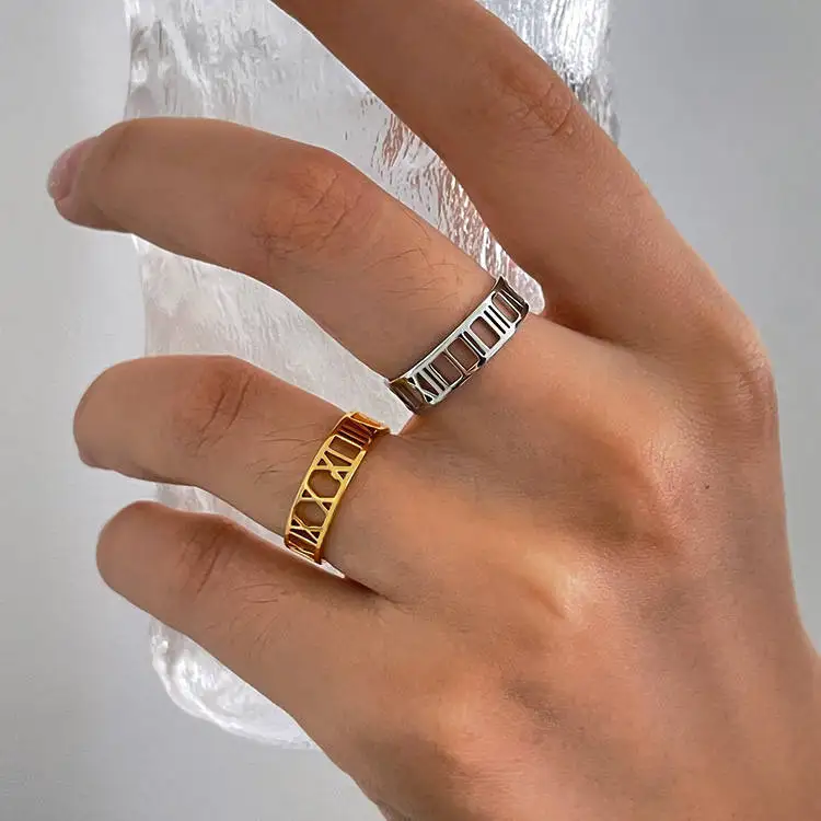 

South Korea Japan Style Roman Numerals Metal Gold Silver Color Round Adjust Size Finger Rings For Women Fashion Jewelry