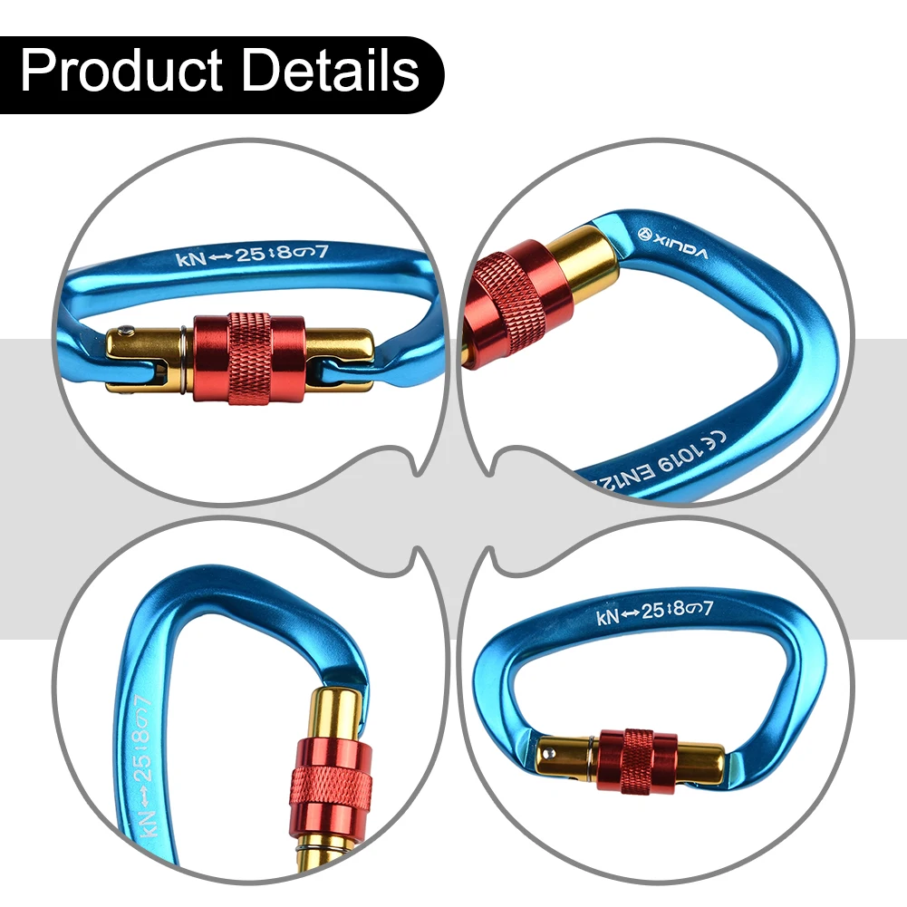 

25KN Climbing Carabiner Clip Hook Hot Sale Outdoor Camping Multi Tool Mountaineering Buckle Heavy Duty Aluminum D-Ring Lock Rock