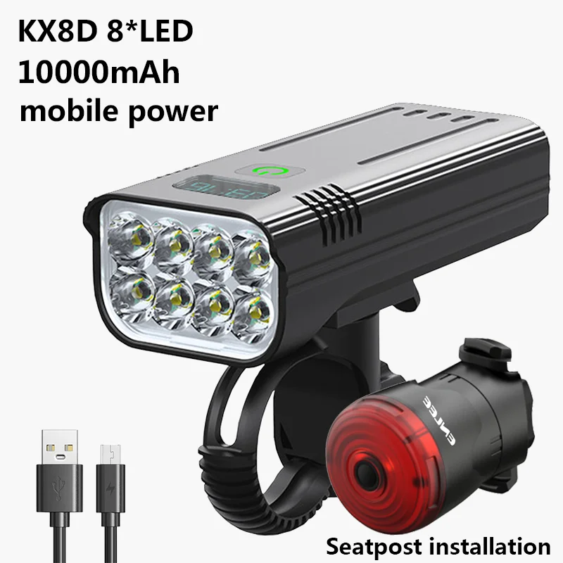 

JumpingFish 10000mAh Bike Light USB Rechargeable 8*LED Bike Headlight 8*LED Super Bright Front Lights and Back Rear light
