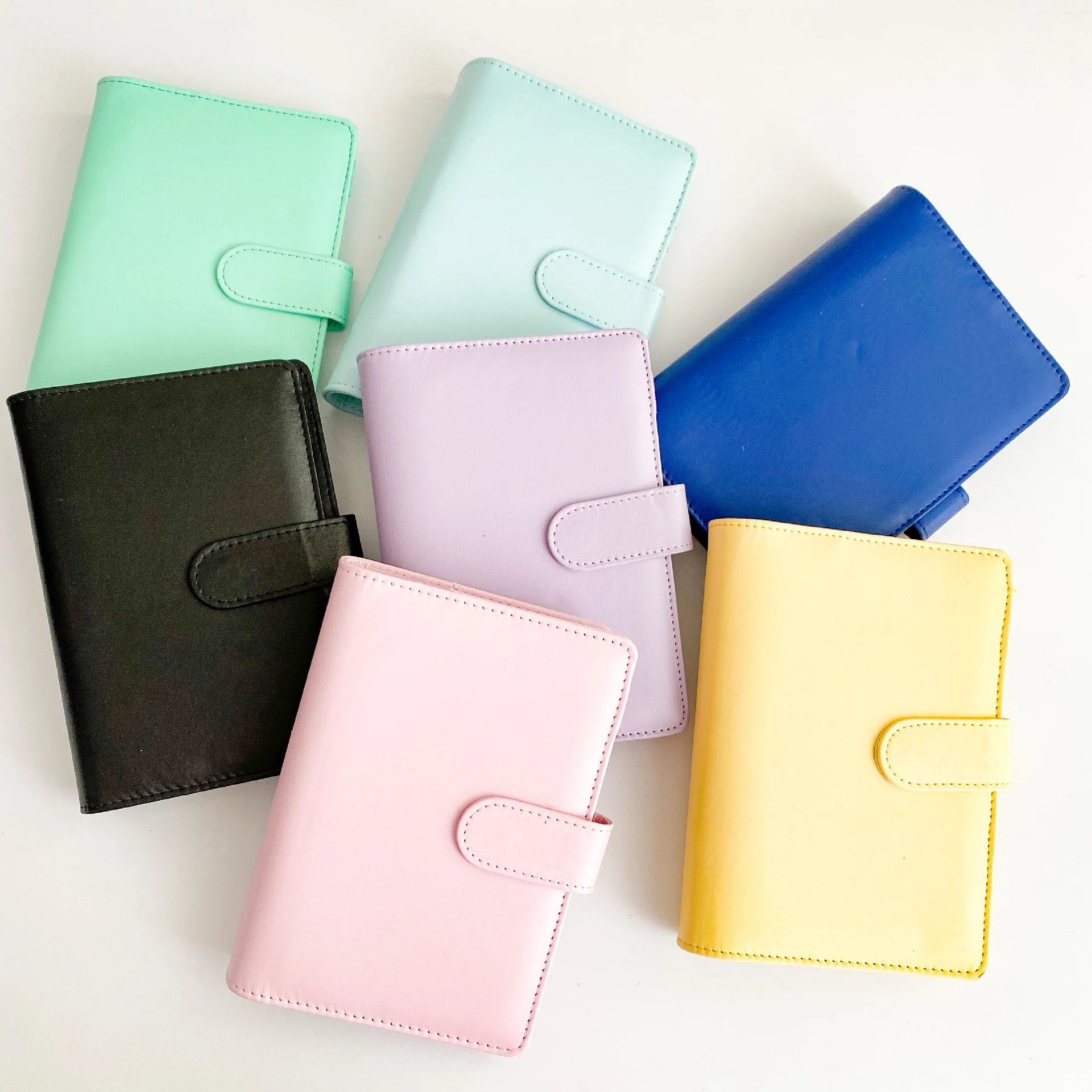 A5 A6 A7 Macaron Color 6 Ring Binder PU Clip-on Notebook Leather Loose Leaf Notebook Cover Notebooks Journal Kawaii Stationery