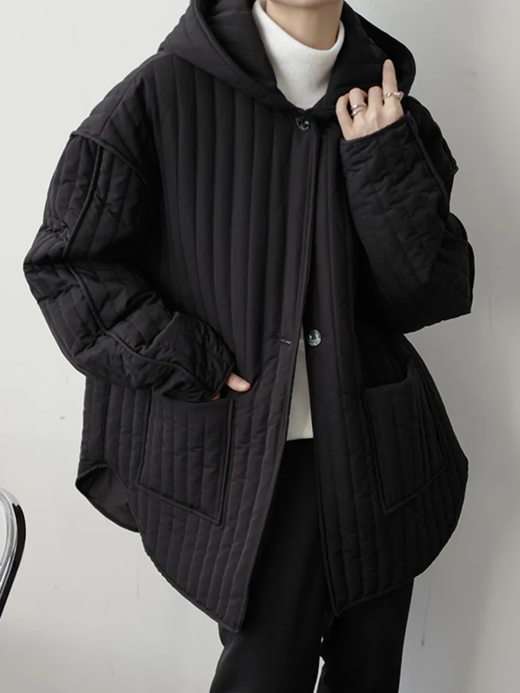 

SYUHGFA Men Clothing Korean Streetwear Hooded Cotton-padded Coat 2022 Witner Fashion Oversized Hoodie Cotton-padded Jackets