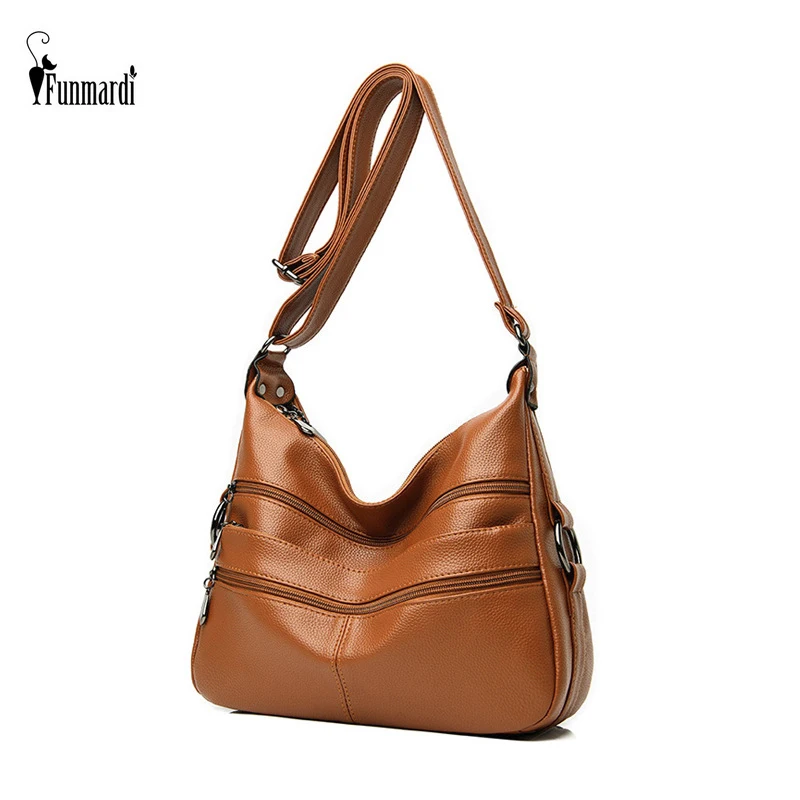 

FUNMARDI Soft PU Leather Shoulder Bag Large Capacity Totes Bag Pocket Zipper Portable Women Luxury Designer Handbag WLHB2704