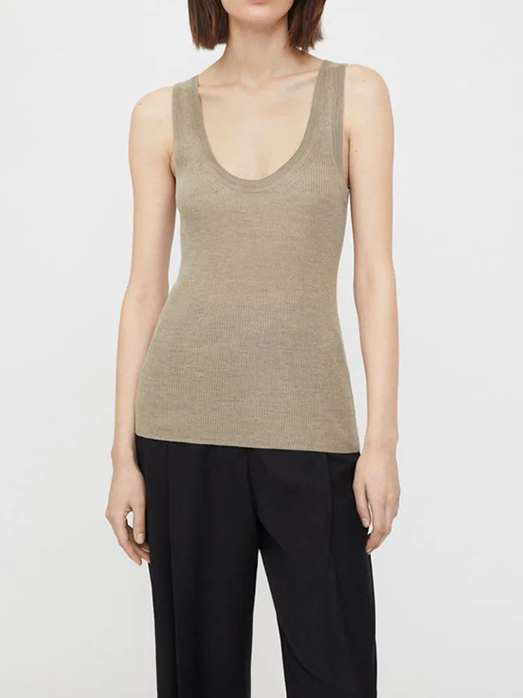 Women's Solid Color Knit Slim Tank Top 2022 New Simple Sleeveless Female Knitted Stretch Vests