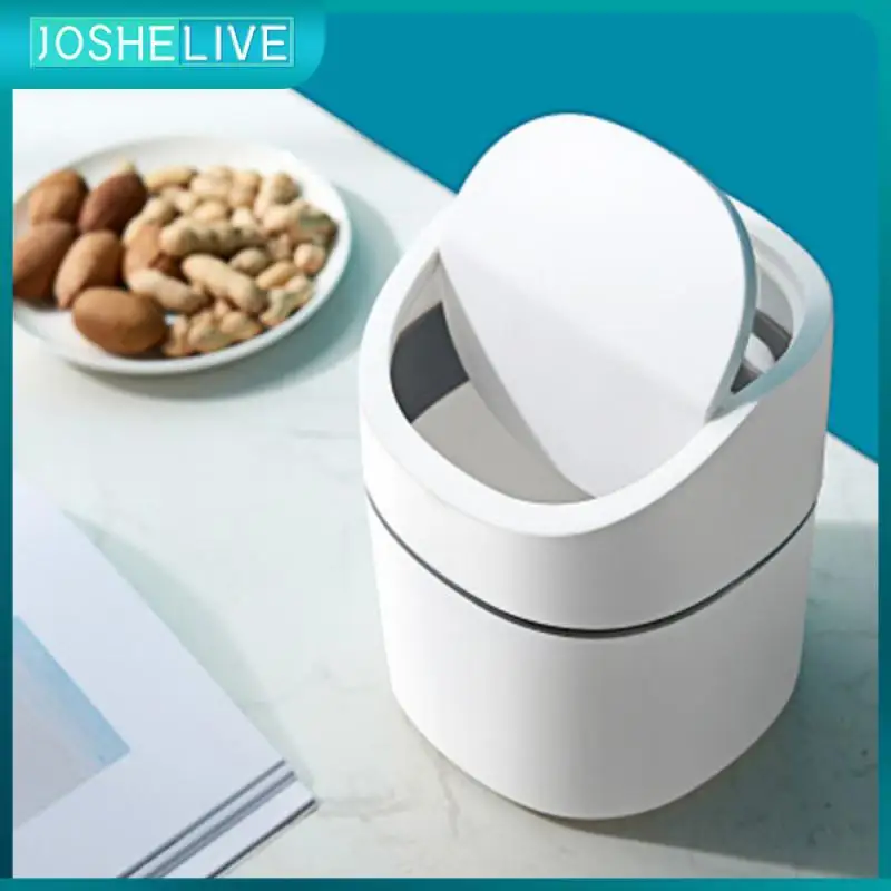 

Plastic Wastebasket Office Storage Desktop Trash Can Creative Elastic Trash Bin Multifunctional Round Flip-top Mini With Lid