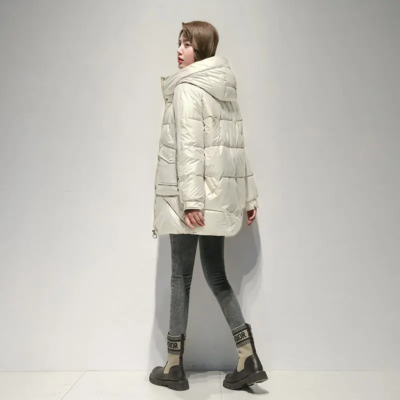 Parkas Women 2023 New Winter Jacket Glossy Long Coat Cotton Padded Hooded Parkas Jackets Thick Warm Female Outwear Pockets S48
