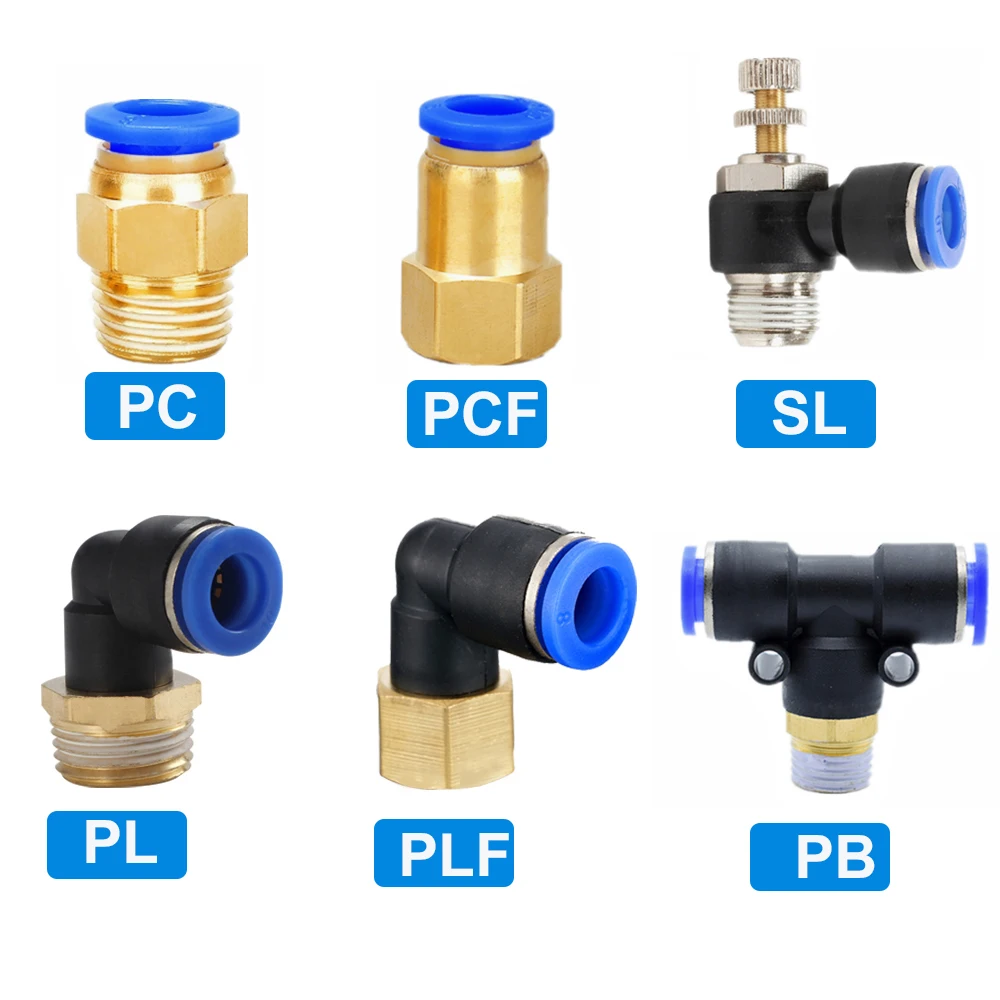 Pneumatic Air Connector Fitting PC PCF/PL/PLF 4mm 6mm 8mm Thread 1/8 1/4  3/8 1/2  Hose Fittings Pipe Quick Connectors