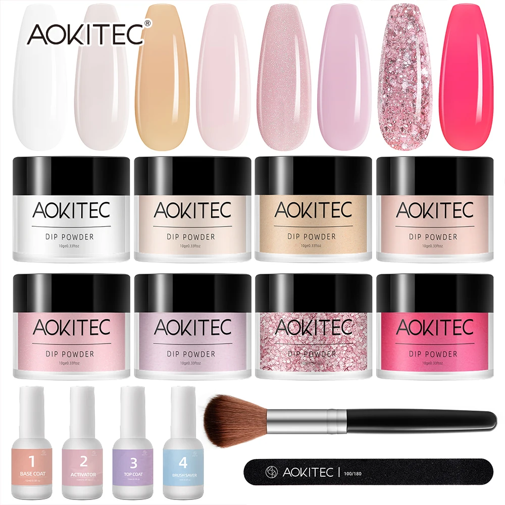 Набор для маникюра Aokitec 1/2/4/8/20 цветов, пастельный блеск, пудра, стартовый набор для французского фотодизайна