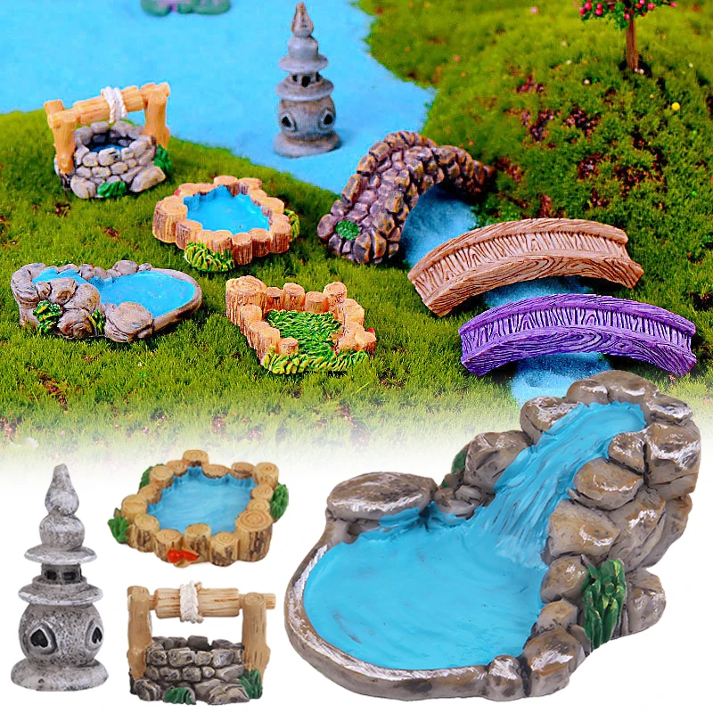 

Micro Landscape Ornament Miniature Lighthouse Water Well Bridge Vintage House Fairy Garden Craft DIY Mini Home Decor Figurines