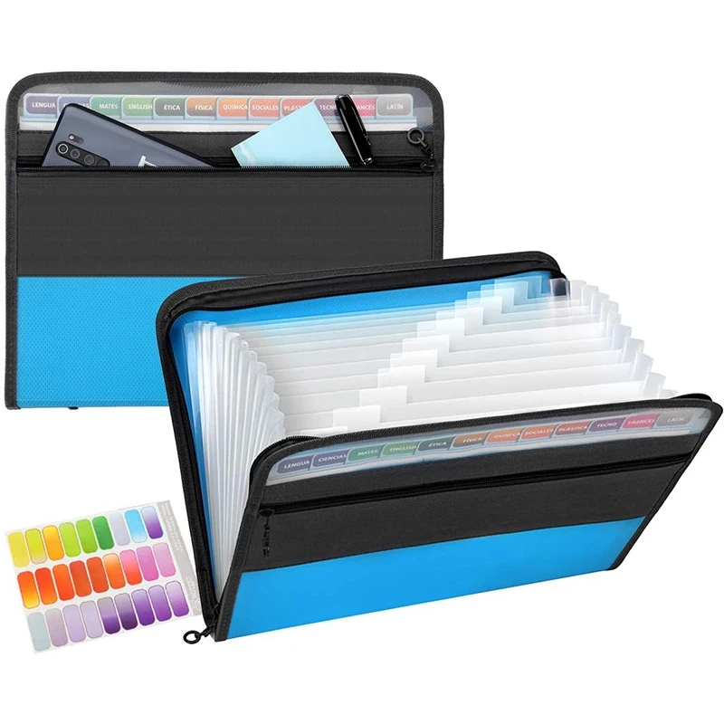 

2X 13 Pockets Expanding File Folder, Accordion Document Organizer Letter A4 Size Zipper Closure