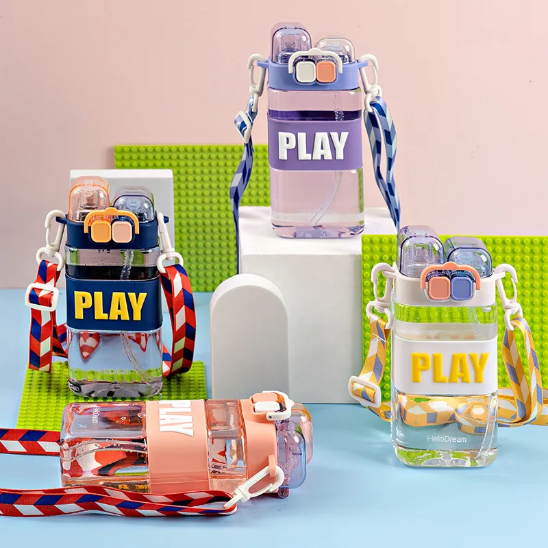 

580ML Cartoon Children's Punk Double Drink Cup Cross Body Plastic Water Cup Sports Portable Space Coffee Cup