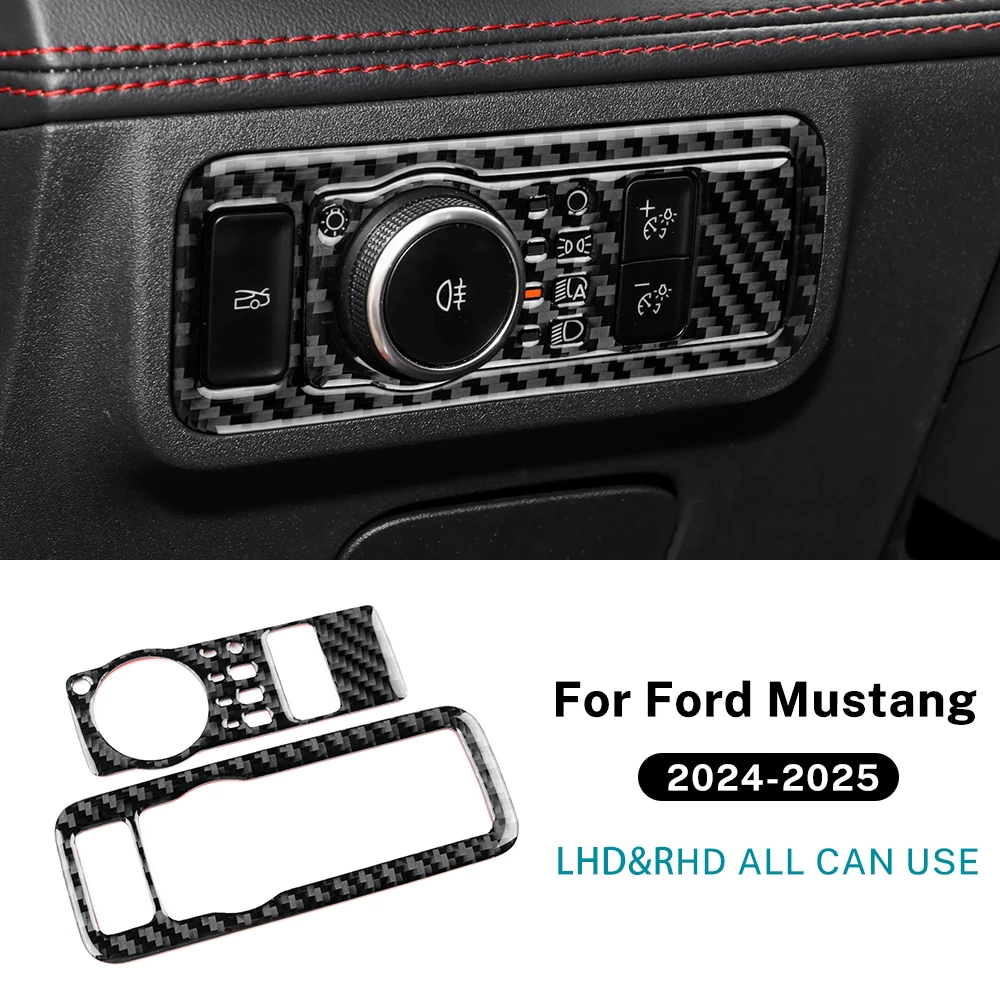 

Настоящая мягкая наклейка из углеродного волокна для Ford Mustang GT Dark Horse EcoBoost 2024 2025 LHD RHD, переключатель фар автомобиля, внутренняя отделка