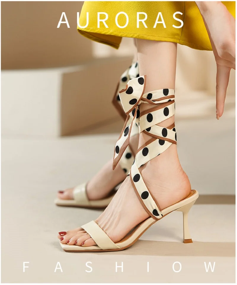 

Slingback Summer Shoes Women Pumps Retro Style High Heel Elegant Women Sandal Square Toe Narrow Band Cow Leather Ladies Sandals