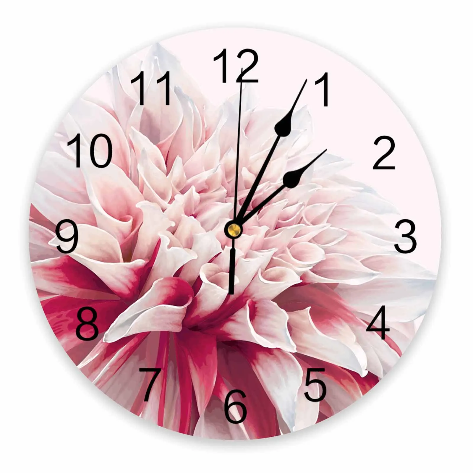 Pink Flower Bloom Decorative Round Wall Clock Arabic Numeral