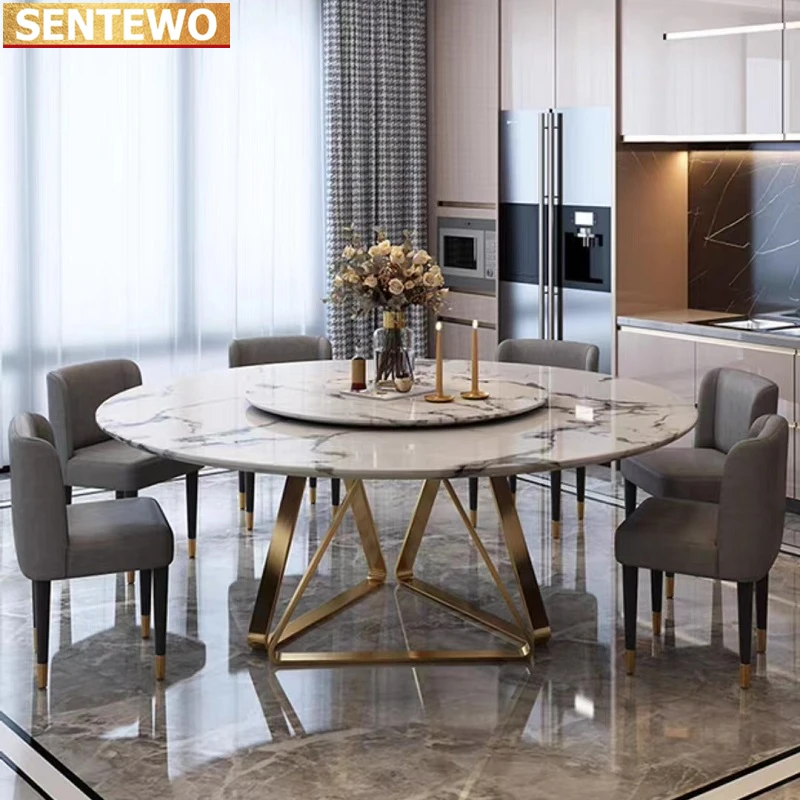 Круглый мраморный обеденный стол с 4 камерами