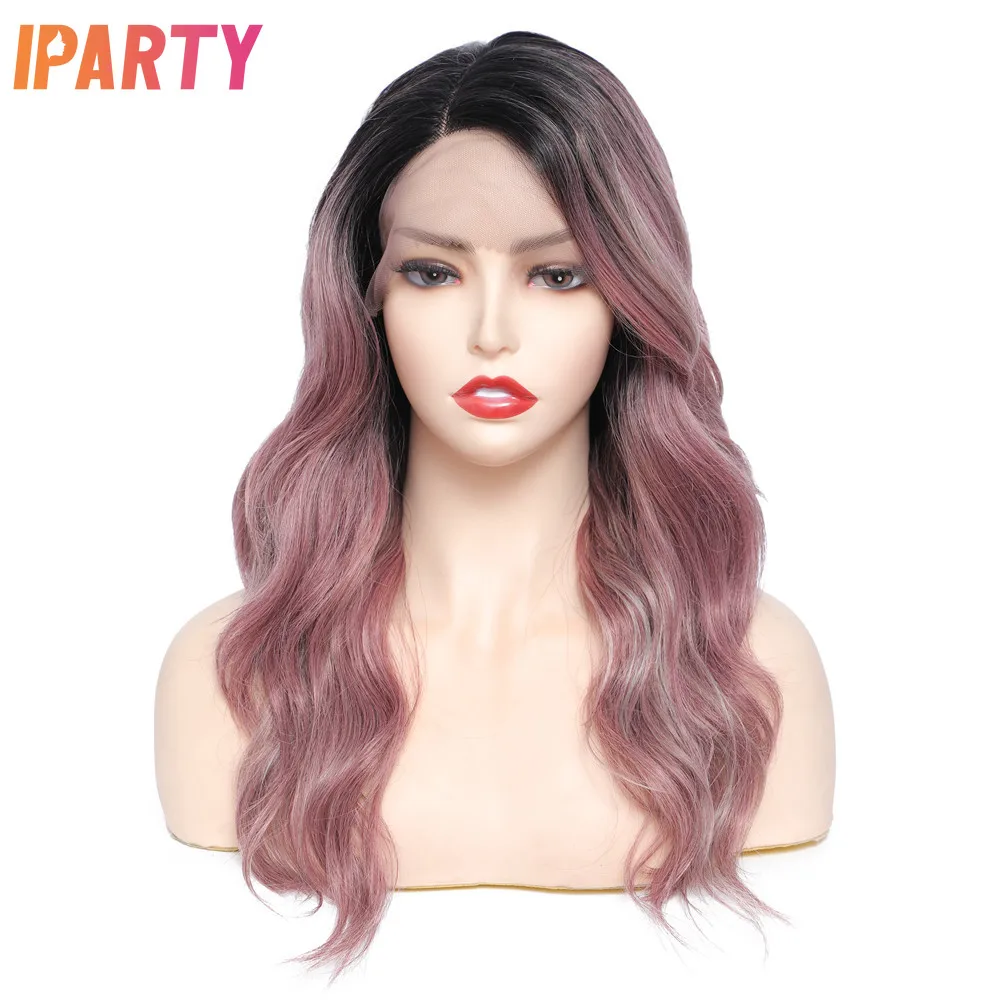

Iparty Synthetic Lace Front Wavy Wig 20 Inches Side Part Ombre Light Purple Blonde Heat Resistant Wig Multi Color Optional Daily