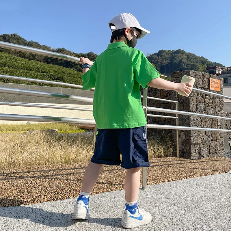 2022 Teenager Boys Summer Casual Clothing Set Outfits Kids T-shirt Short Sleeve +Shorts Two Piece Big Boys Clothes 5-14Years Old