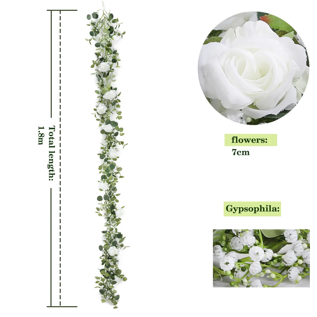 180cm Artificial Flowers Silk Rose Gypsophila Eucalyptus Garland Vine Hanging Plants Grennery for Wedding Home Party Arch Decor |