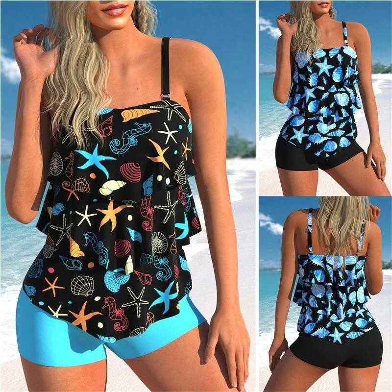 

Split Swimsuit Slim Fit Sling Multi Layer Ruffled Boxer Tankni