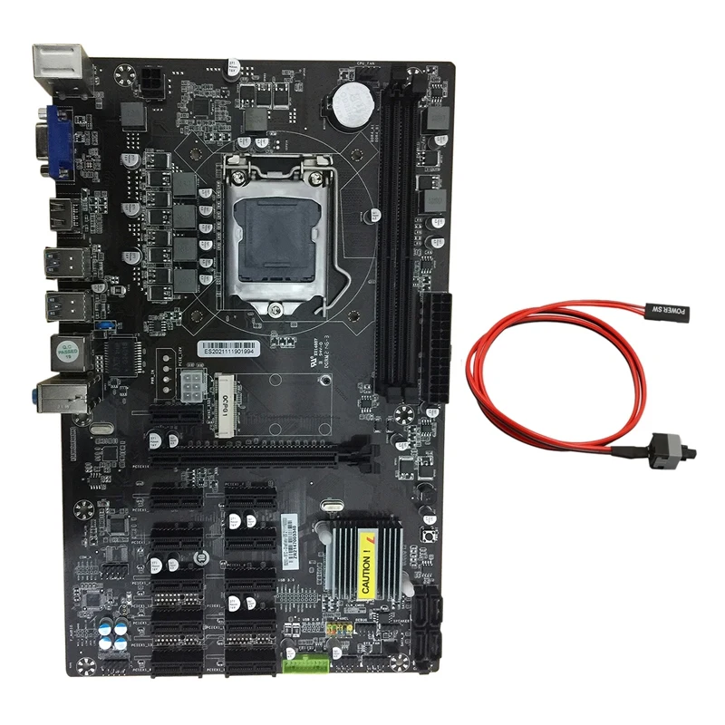 

B250 BTC Mining Motherboard With Switch Cable 12 PCI-E Slot LGA1151 DDR4 Memory USB3.0 SATA3.0+MSATA For Bitcoin Mining