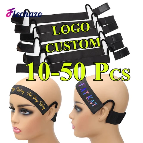 Эластичная лента с логотипом для париков, 10-50 шт., повязка на край парика с вырезом в уши, 3/3,5/4 см, кружевная лента с вешалкой для ушей