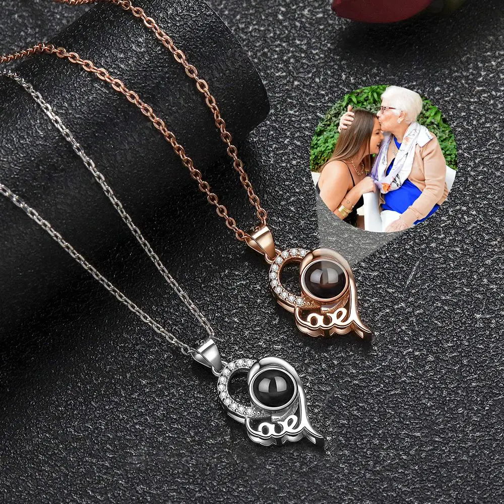 Custom Projection Photo Necklace 925 Sterling Silver Heart Pendant Necklace for Women Lover Jewelry Mother's Day Gift