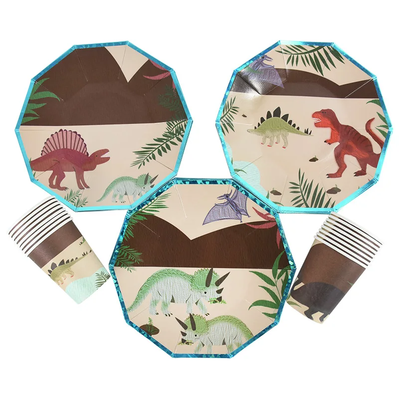 

Dinosaur Theme Party Disposable Tableware Kids Boy Birthday Cartoon Jungle Dinosaur Baby Shower Decoration Paper Plate Cup Decor