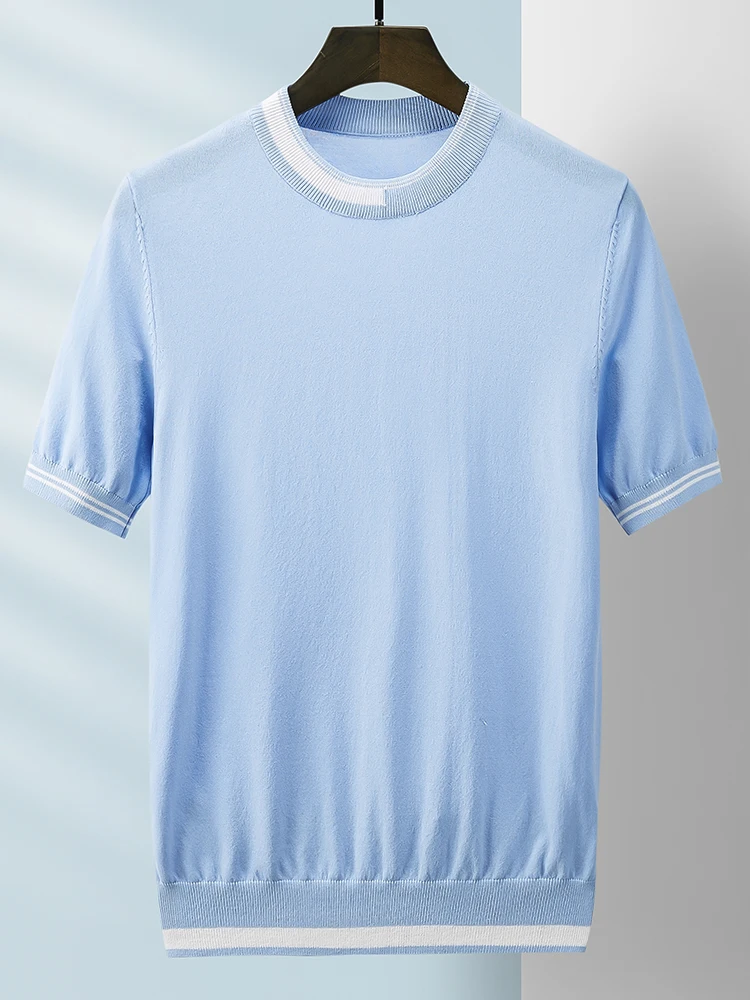 

2022 Men Summer Fashion Short Sleeve Knitting Tshirt Male Streetwear Round Neck Tees Men Ice Silk Solid T-shirt Clothing G175