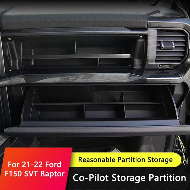 

Co-pilot Storage Partition Board Glove Box Divider 1Pc ABS Zoned Storage For 21-22 Ford F150 SVT Raptor Car Modified Accessories