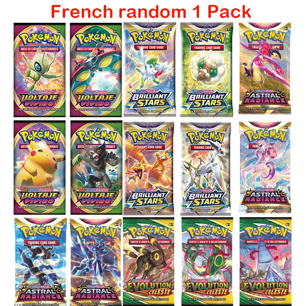 

10 Pcs Français French Version 360PCS POKEMON Cards ASTRES RADIEUX STARS STARS ETINCELANTES Collection Box Card Energy Tag Team