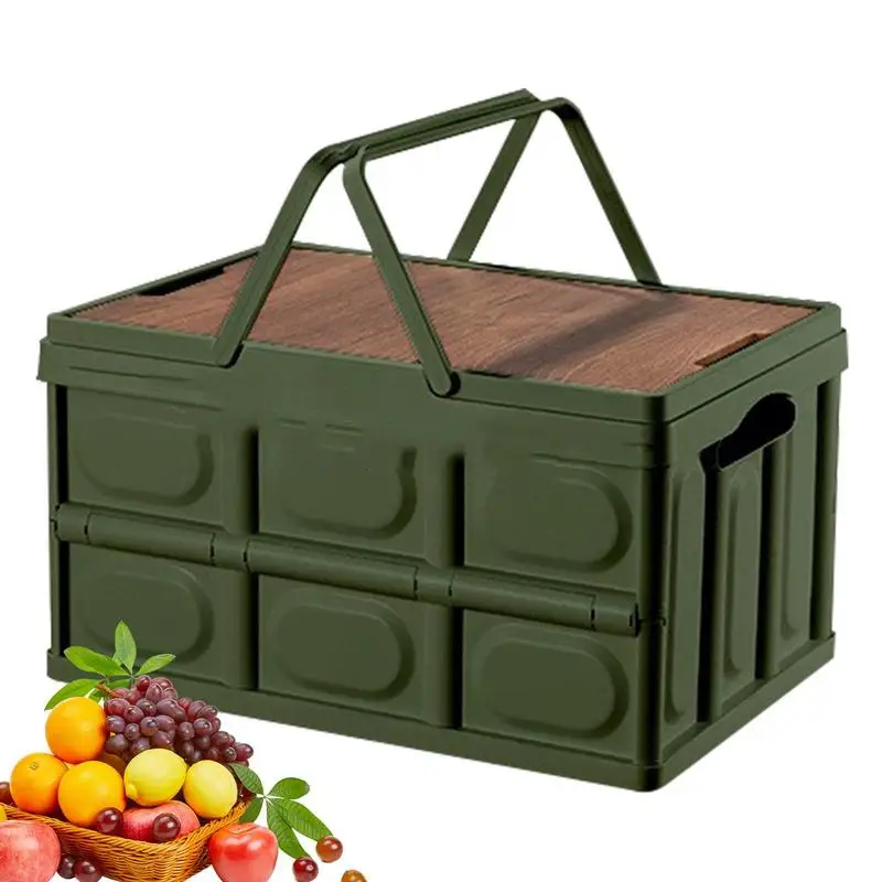 

Outdoor Camping Folding Box With Wooden Lid Car Storage Box Food Organizer Container For Household Folding Storage Crate