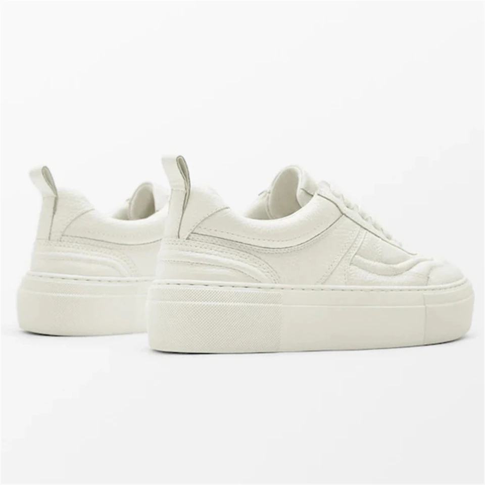 Women White Sports Shoes Lady Vulcanized Shoes Outdoor Platform Shoes Female Casual Genuine Leather Sneakers Woman Wedge Flats