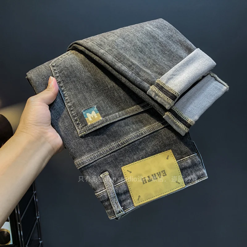 Высококачественные джинсы для мужчин весна-осень 2024 облегающие с вышивкой