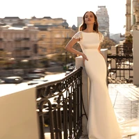 elegant mermaid wedding dress short sleeves backless simple bridal gown sexy with lace scoop neck vestido de novia 2022 new