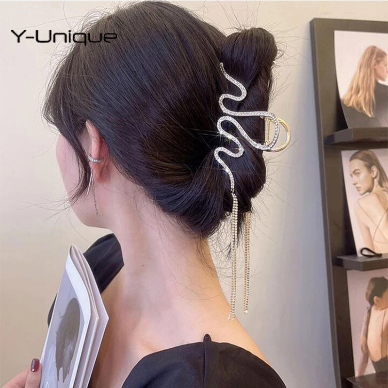 

Rhinestones Tassel Gripping Clip Metal Hair Claws for Women Luxury Hair Clips Barrettes Hairpin Korean Fashion Hair Accessories