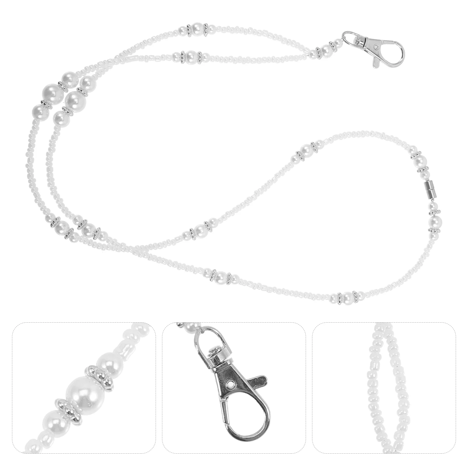 

Id Lanyard Badge Holder Pearl Beaded Choker Necklace Lanyards Badges Women Cute