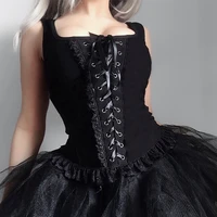 black bandage tank tops gothic grunge vintage lace women tank top streetwear sleeveless sext mesh ruch ruffle tops y2k corset
