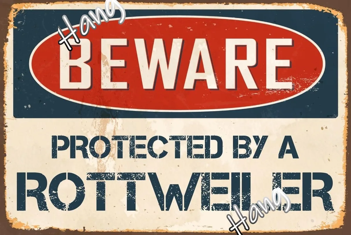 

StickerPirate Beware Protected by A Rottweiler 8” x 12” Vintage Aluminum Retro Metal Sign VS483