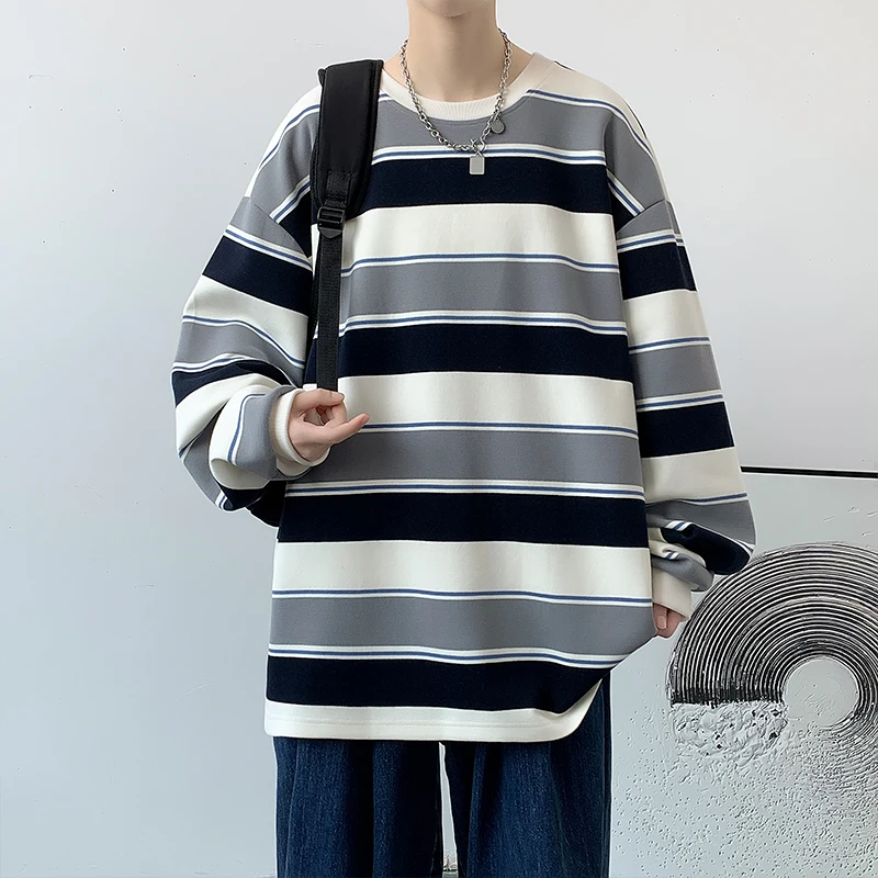 

OEIN 2023 Spring Men Classic Striped Hoodies Fashion Mens Hip Hop Streetwear Sweatshirt Male Casual Crewneck Trend Tops Pullover