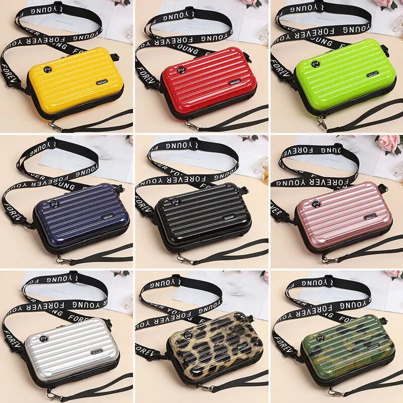 Women Hard Shell Cosmetic Phone Bag Mini Suitcase Toiletry Luggage Shape Bag Crossbody Bag Shoulder Purse Crossbody Make Up Bag