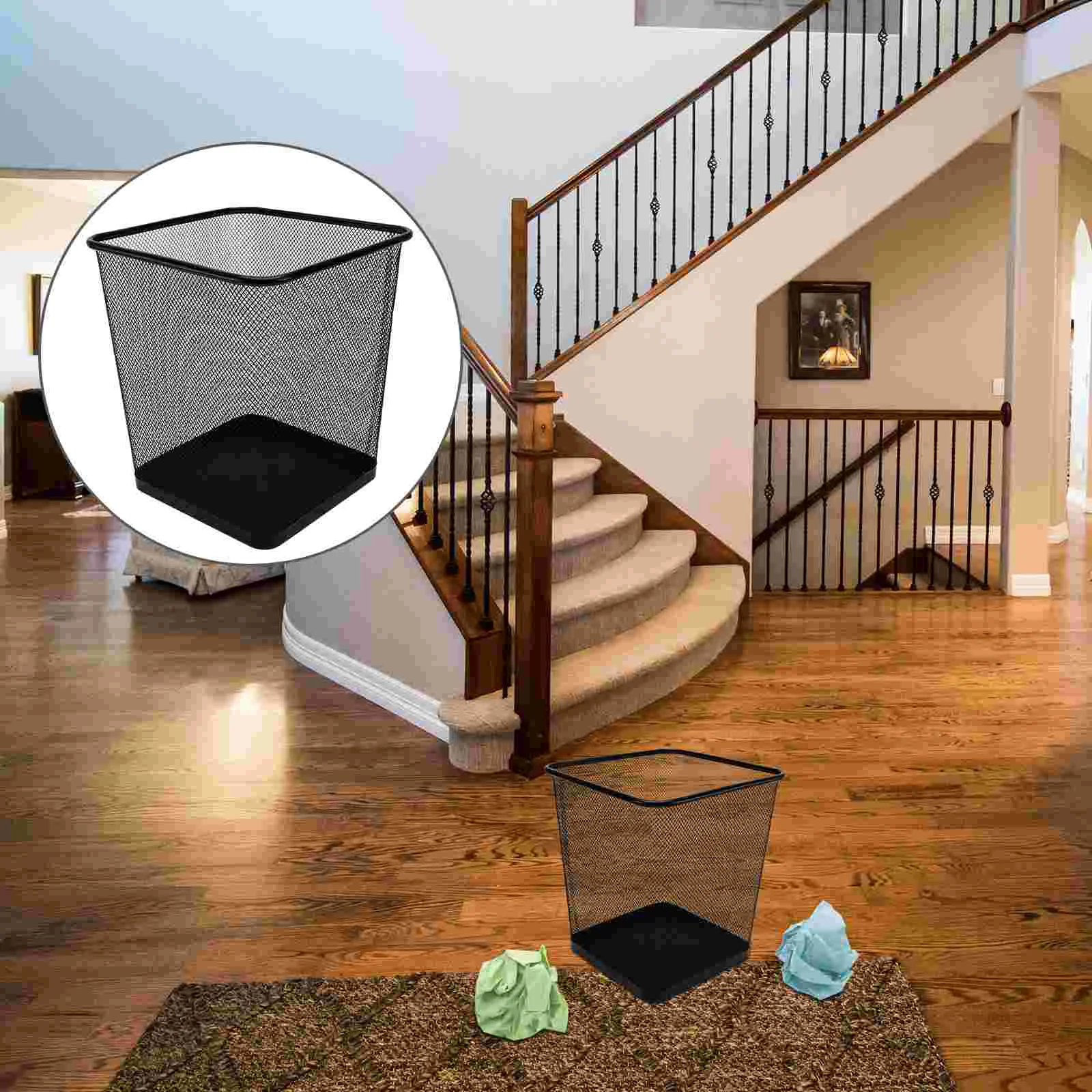 

Organizer Metal Trash Can Office Black Stainless Steel Garbage Container Bin Iron Holder Bathroom