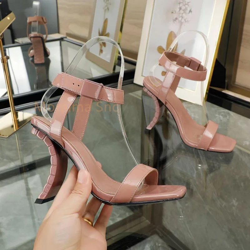 Strange Style High Heels Metal Watch Chain Square Toe Sandals for Women Summer 2023 New Fashion Women's Shoe Party Catwalk