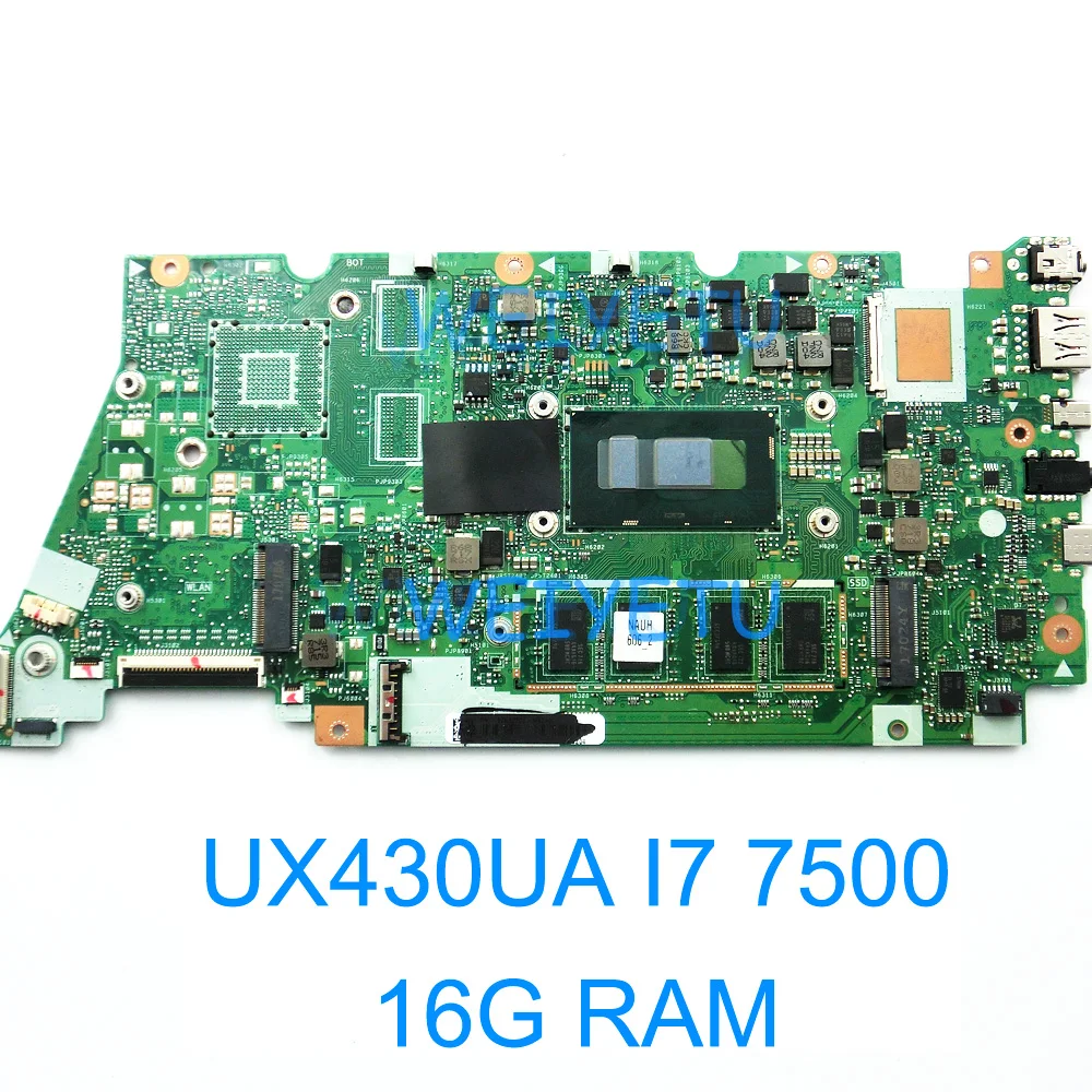 

UX430UA With i7 7500 CPU Onboard 16G RAM Motherboard for ASUS Zenbook UX430UA UX430 U4100U U4100 Laptop Mainboard 100% tested