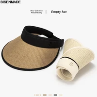 bisenmade empty hat for women upf50 outdoor cycling foldable natural straw sun hat summer empty top sun protection hat 2022