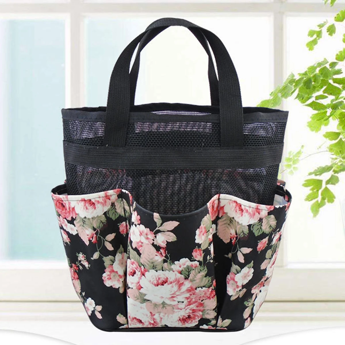 

Mesh Shower Caddy Tote Bag Portable Shower Caddy Basket with 6 Storage Pockets Quick Dry Mesh Hanging Organizer Tote with Handle