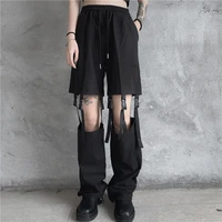 qweek gothic harajuku black cargo pants women mall goth techwear wide leg trousers for female 2021 grunge style dark academia