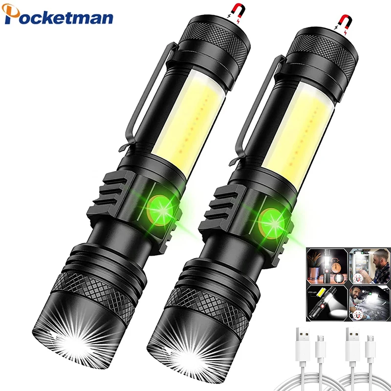 

LED Magnetic Tail Flashlights Portable LED Flashlights Powerful Torch Tactical Flashlight Camping Flashlight Use 18650 Batteries
